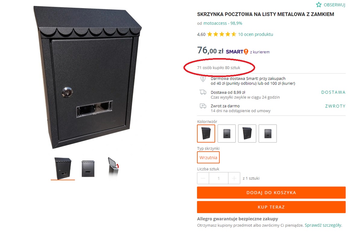 Jak zrobić dobre zdjęcia do oferty Allegro: packshot - skrzynka pocztowa prawidłowo wykadrowana i oświetlona.