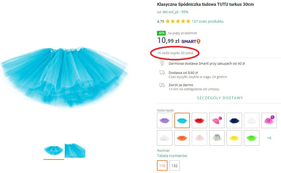 Przykład, jak zrobić dobre zdjęcia na Allegro, które sprzedaje. Prawidłowo wykonane zdjęcie spódniczki typu "duch".
