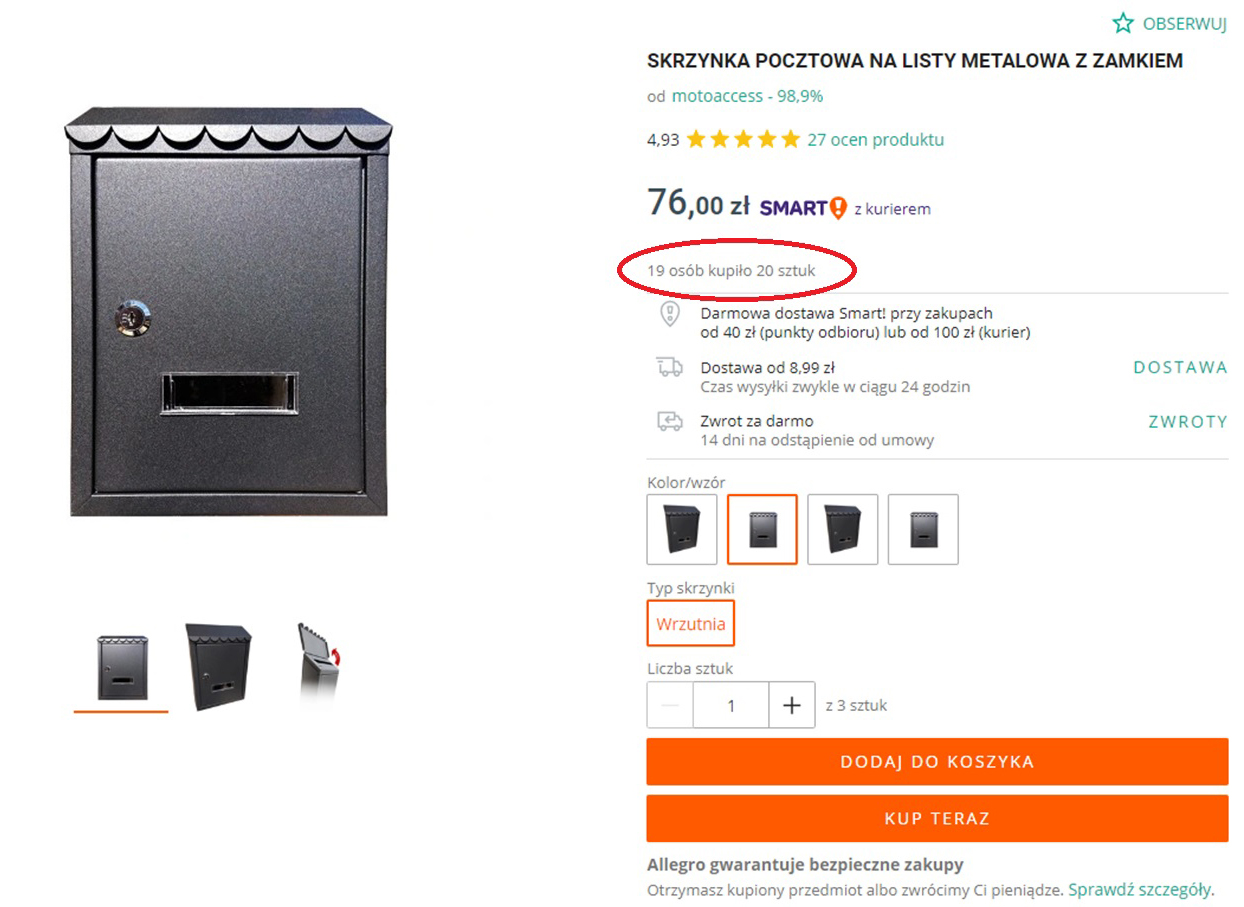 Zdjęcie typu packshot - skrzynka pocztowa prześwietlona lekko z góry.