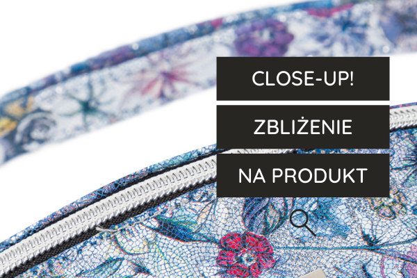 Zdjęcie detali - torebka, zbliżenie na suwak.